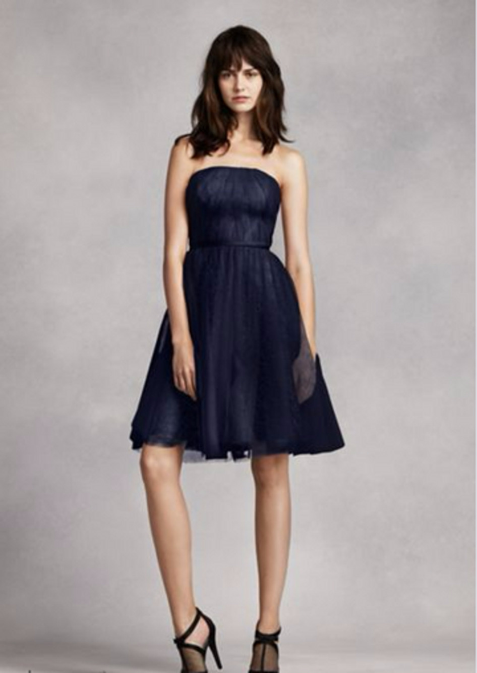 White by Vera Wang Navy Blue Strapless Tulle Mini Dress Bridesmaid Prom Dress 10